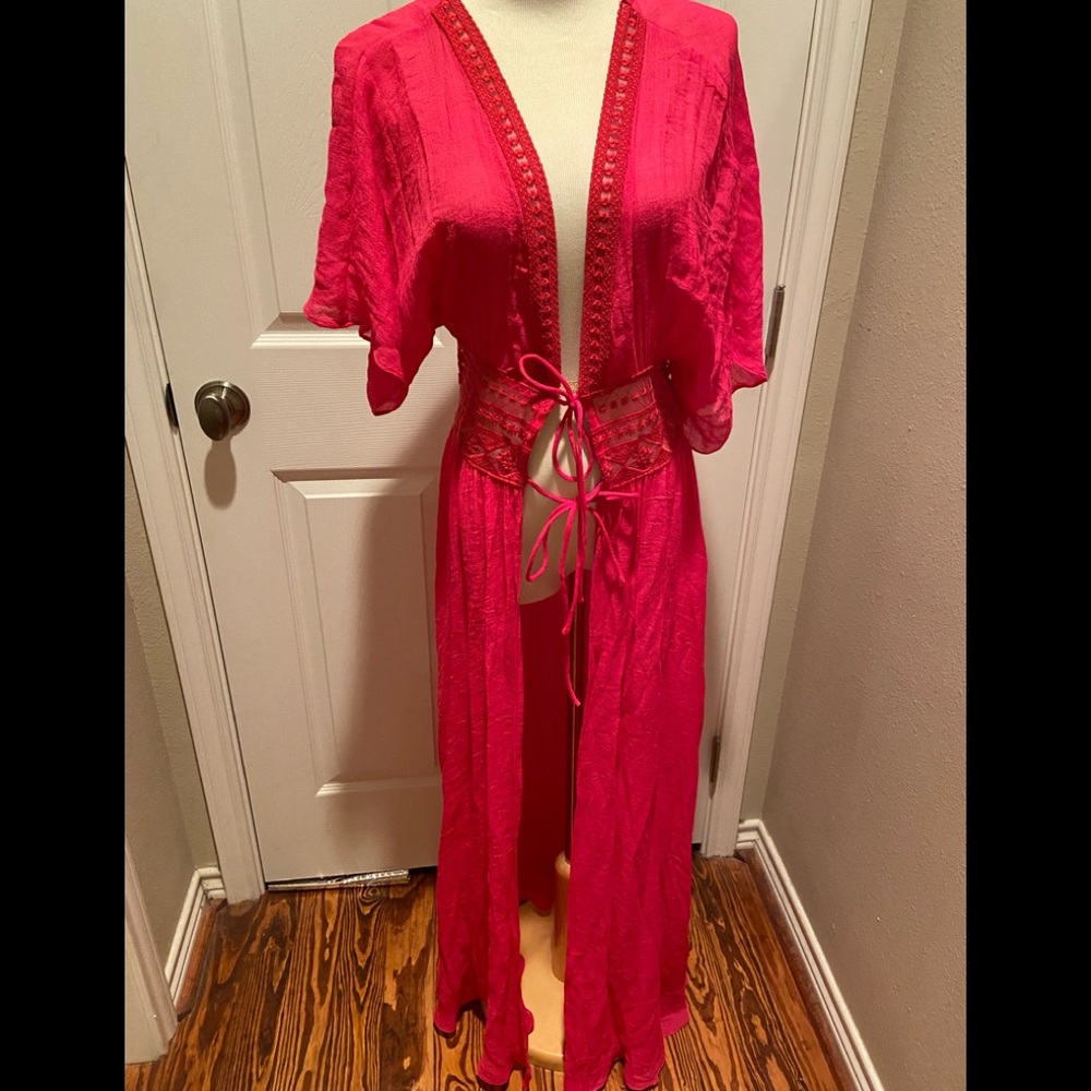 NWT! BiBi hot pink duster with lace Sz sm/med